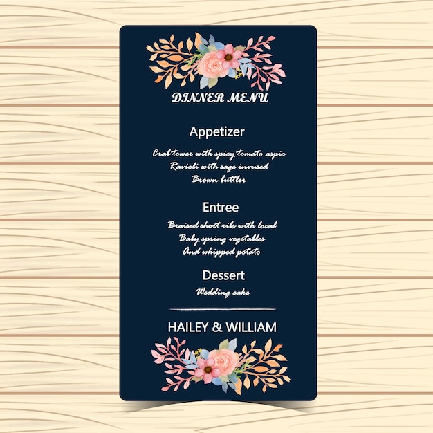 Floral Wedding Menu Card