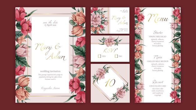 Floral wedding stationery collection template