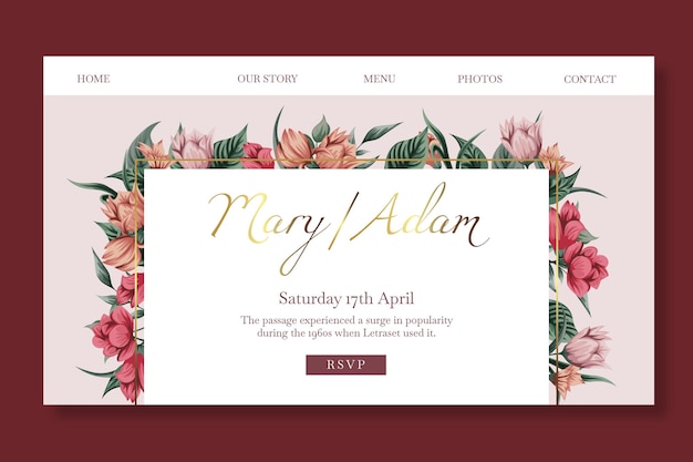 Floral wedding template landing page