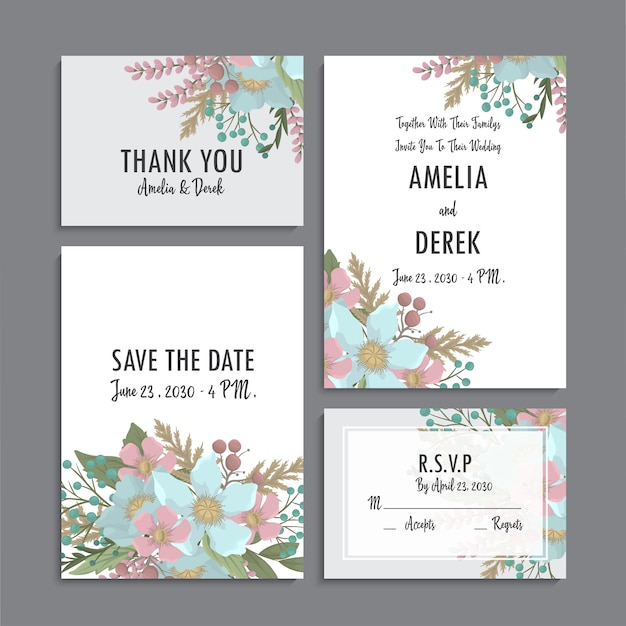 Floral wedding template - mint and green floral cards