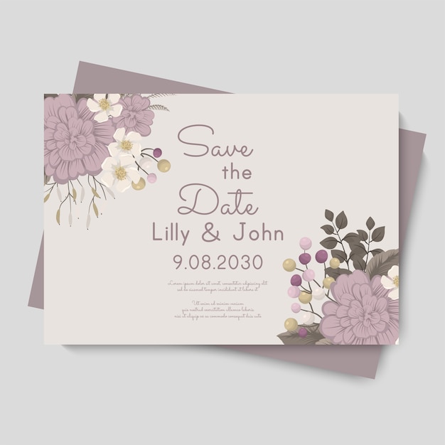 Floral wedding template - purple floral card