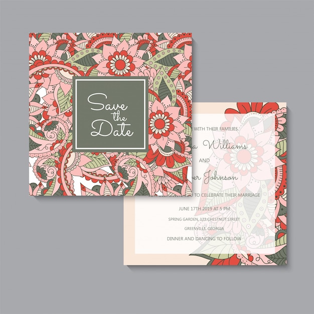 Floral wedding template  red floral cards set