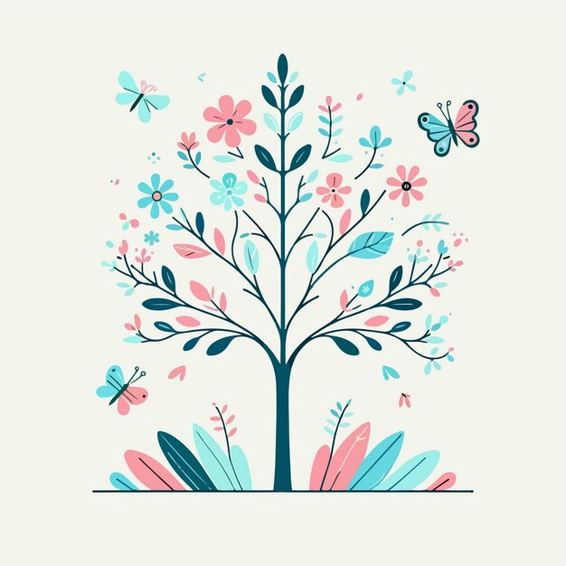 Vector floral whimsy and fluttering friends