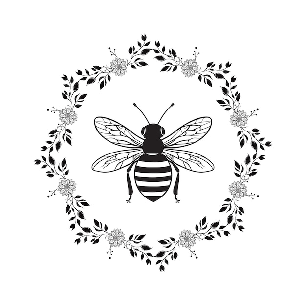 Floral Wreath Bumble circle with Queen Bee Vector Illustration