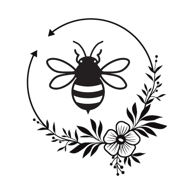 Floral Wreath Bumble circle with Queen Bee Vector Illustration