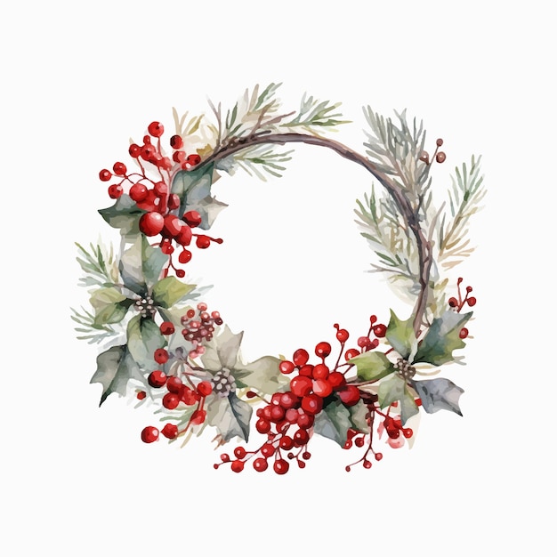 floral wreath christmas decoration watercolor illustration