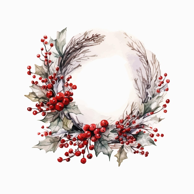 floral wreath christmas decoration watercolor illustration