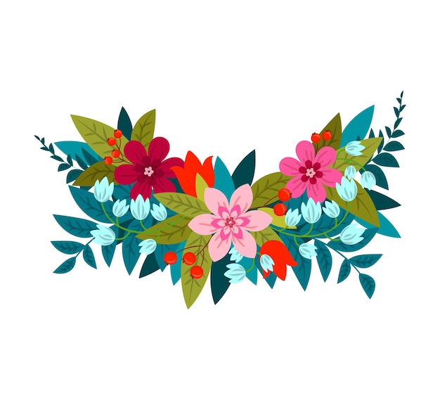 Floral wreath element with vibrant spring and summer flowers Vector template for frame postcard