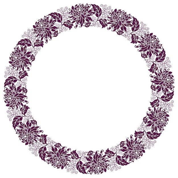 Floral wreath from silhouettes decorative chrysanthemums with berries