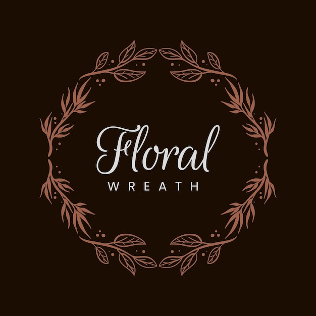 Floral Wreath Hand Drawn Frame Logo Design Vector