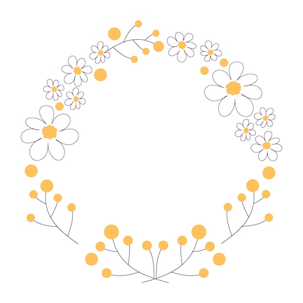 Floral wreath naive doodle flowers vector illustration