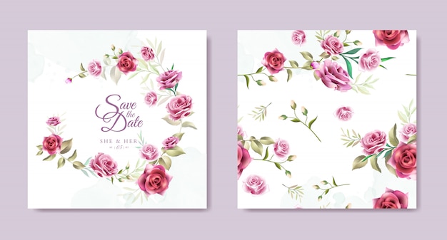 Floral wreath wedding invitation card template