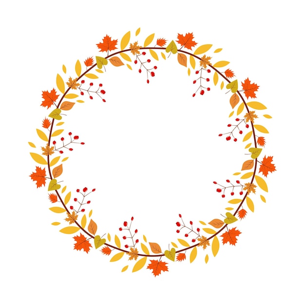 Floral wreath with autumn leaves and berries