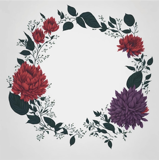 Vector a floral wreath with red and purple flowers and leaves