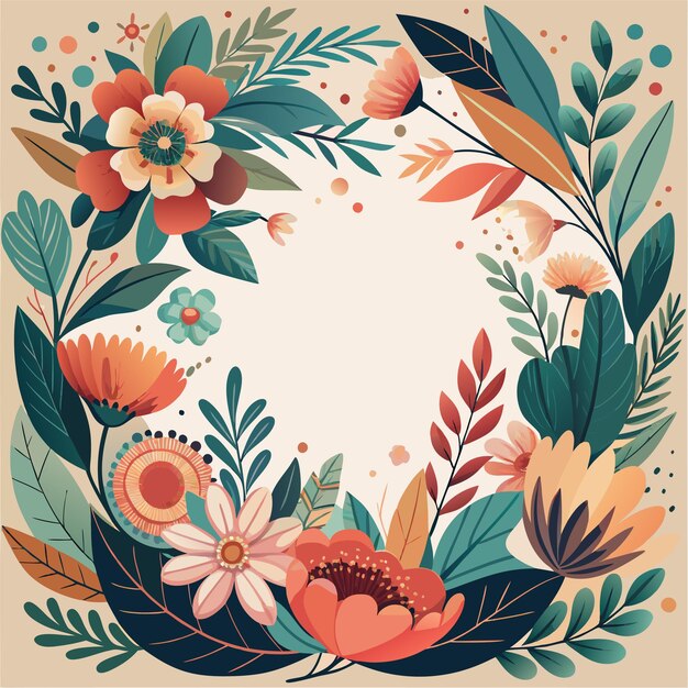 Vector floral wreath with vintage flowers and leaves