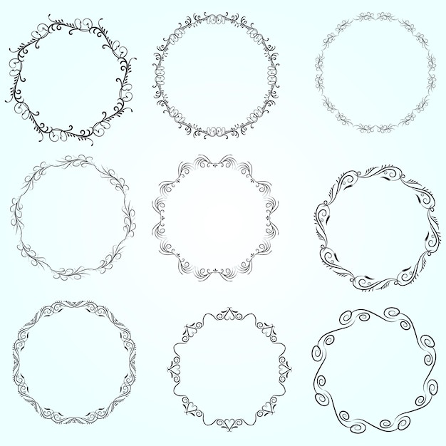 Floral wreaths big set of floral round frames vector illustration