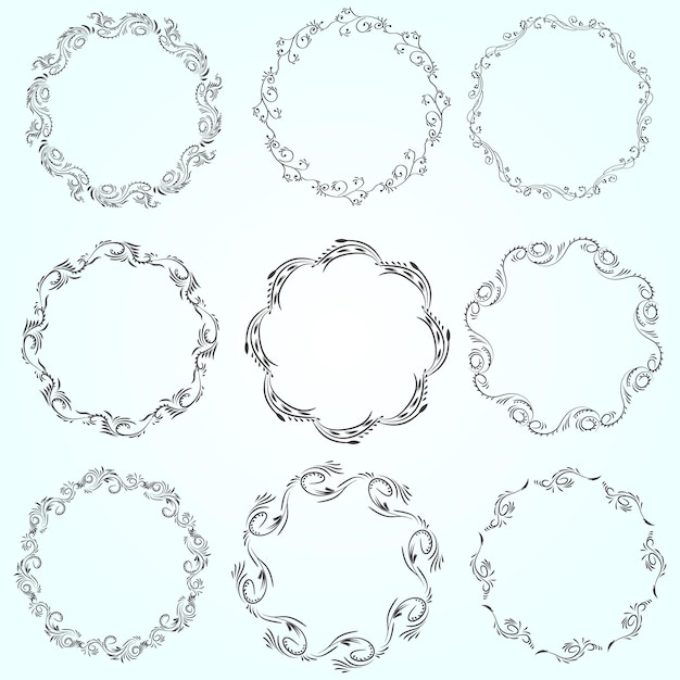 Floral wreaths big set of floral round frames vector illustration