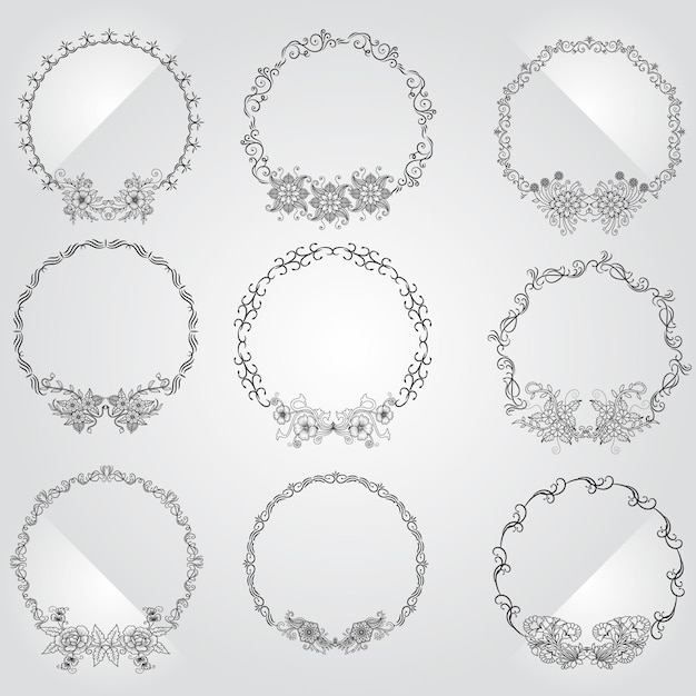 Floral wreaths big set of floral round frames vector illustration