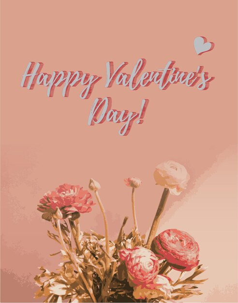 Vector florals on pastel background with happy valetines day text