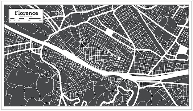 Florence Italy City Map in Black and White Color in Retro Style Outline Map