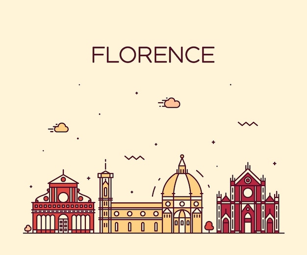 Florence skyline, detailed silhouette. Trendy vector illustration, linear style