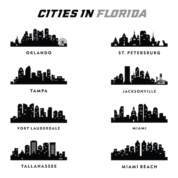 Florida - Cities Silhouette Landscape Illustration