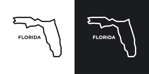 Vector florida map icon set miami state cutout map vector symbol in black filled and outlined style