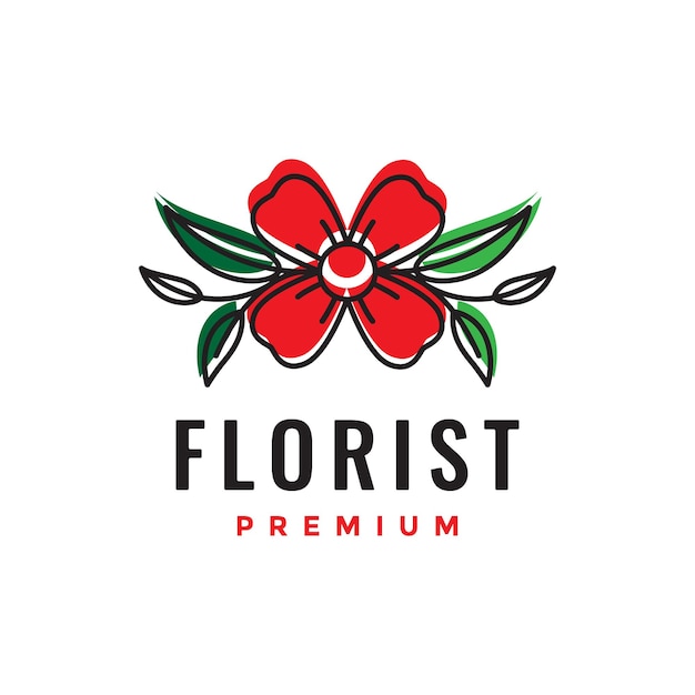 Florist abstract flower red plant minimal logo design vector icon illustration template