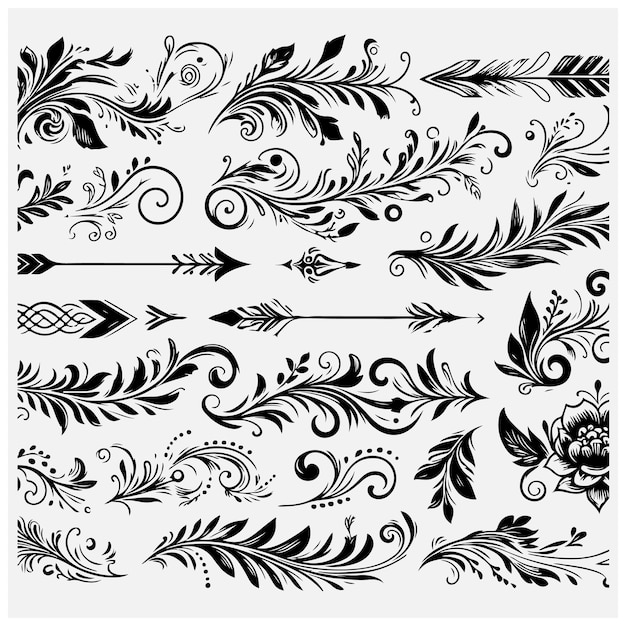 Flourish sketch ornament divider Floral ornamental doodle dividers vintage hand drawn tribal arrow