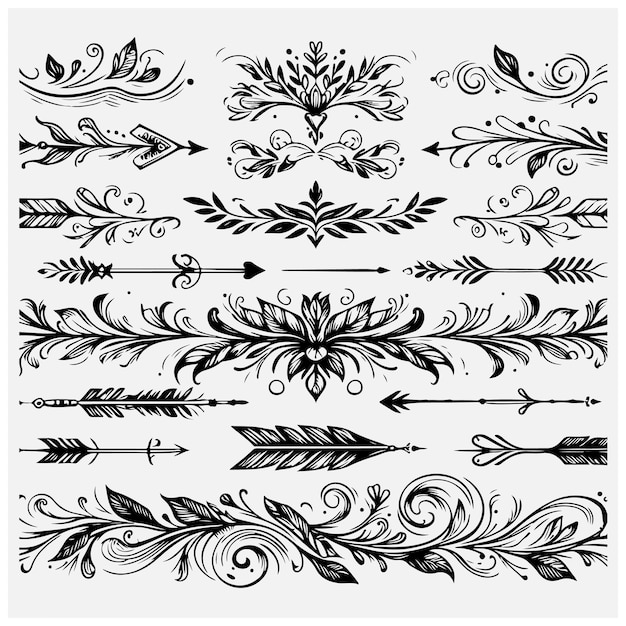 Flourish sketch ornament divider Floral ornamental doodle dividers vintage hand drawn tribal arrow