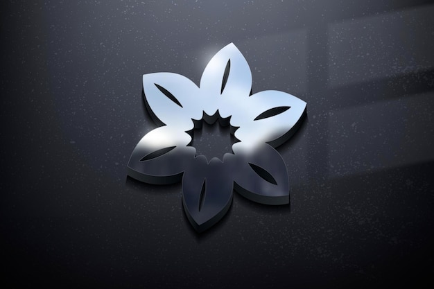 Flower 3D Logo Design, Shiny Mockup Logo with Textured Wall. Realistic Vector