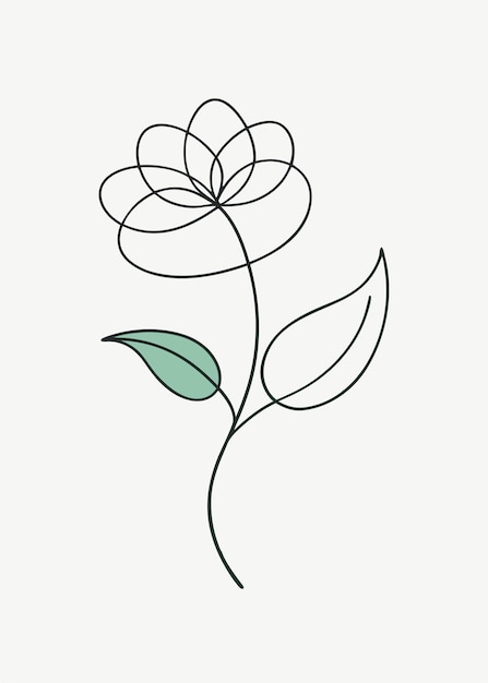 Vector flower abstract minimal continuous line art on white background