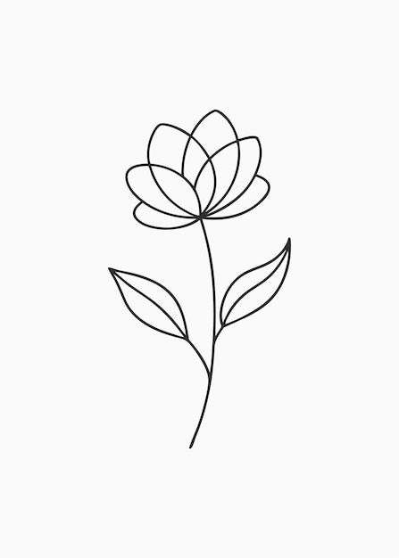 Flower abstract minimal continuous line art on white background