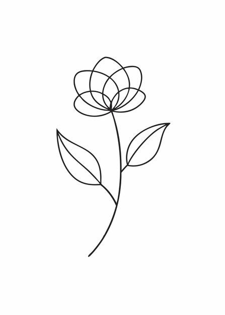 Vector flower abstract minimal continuous line art on white background