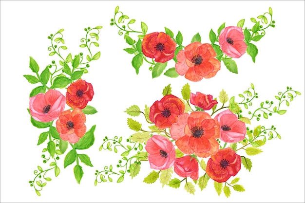 Flower arrangementsWatercolor illustrations Bouquets of multicolored flowers leaves and flowers