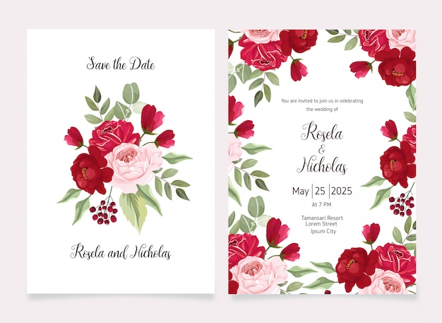 Flower background save the date card and invitation