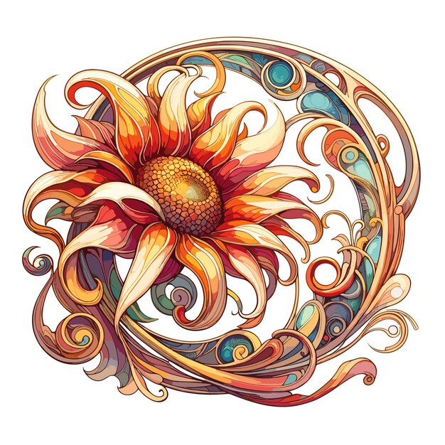 Vector flower badge art nouveau