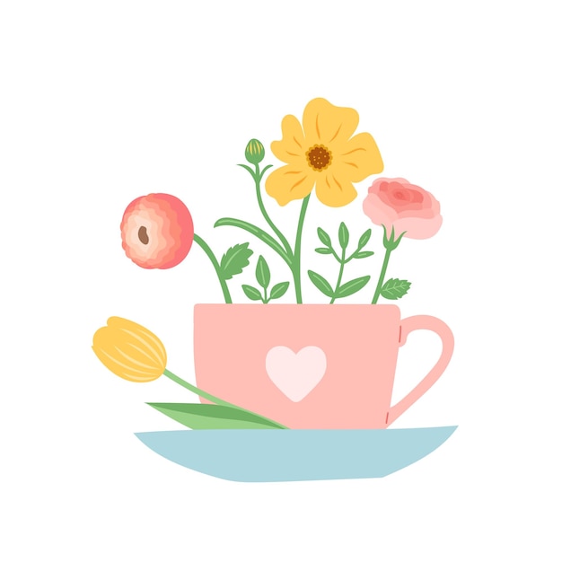 Flower in beautiful cup flat design vector illustration