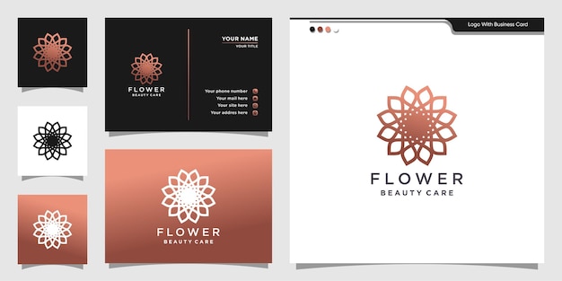 Flower beauty logo design linear style and business card.