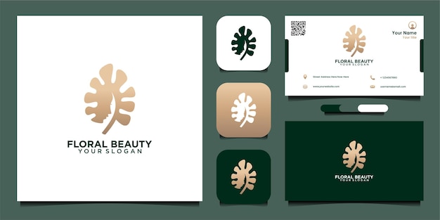 Vector flower beauty logo design with woman and business card