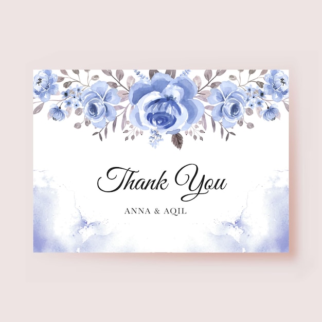 Flower Blue Watercolor Wedding Thanks Card template