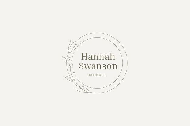 Vector flower botanical outline logo circle retro emblem design template vector illustration