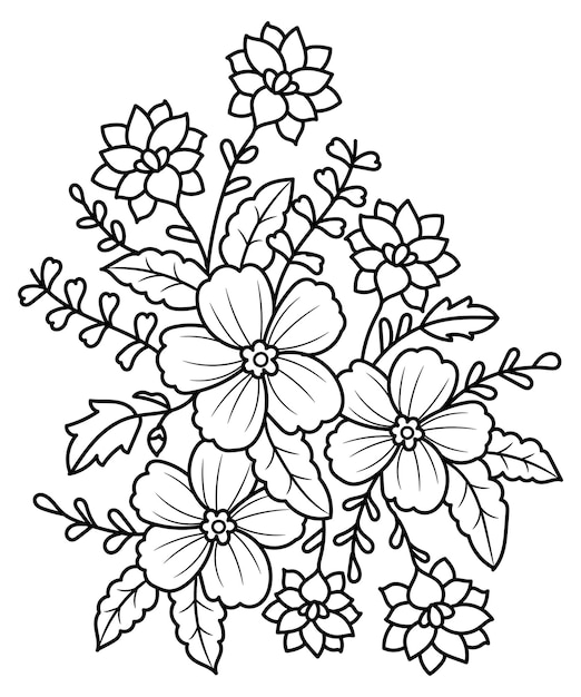 Flower bouquet coloring page for adults