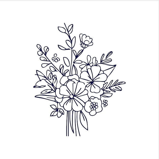 flower bouquet line art with hand drawn