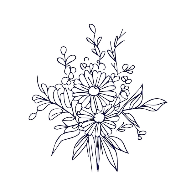 flower bouquet line art with hand drawn