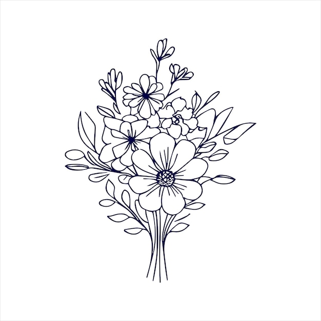 flower bouquet line art with hand drawn