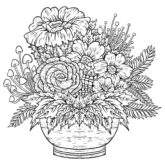 Vector flower bouquet vase icon outline art