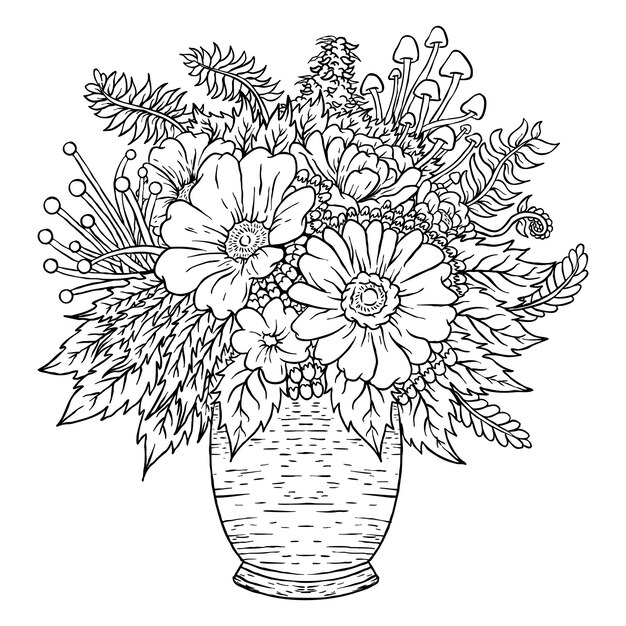 Vector flower bouquet vase icon outline art