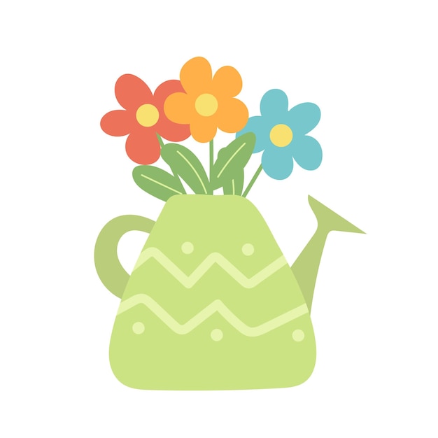 Flower bouquet in the watering can cute springtime hand drawn illustration