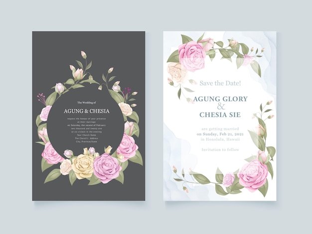 Flower bouquet wedding invitation set design